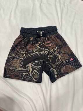H&M Black Athletic Shorts with Brown & Cream Dragon Print